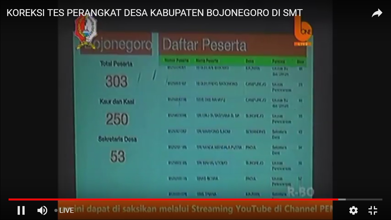 Pemkab Bojonegoro Live Streaming Youtube Kawal Koreksi Tes Perangkat Desa